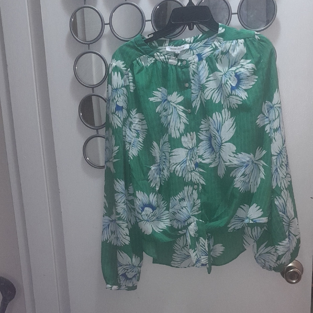 Green Floral Button-Front Blouse - Unbranded
